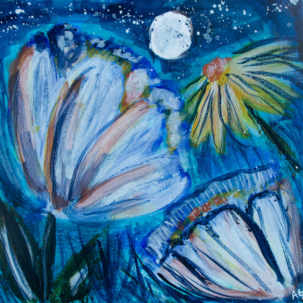 Moon Gardens: Aquarius Moon Flowers I | Original Acrylic Painting on Canvas