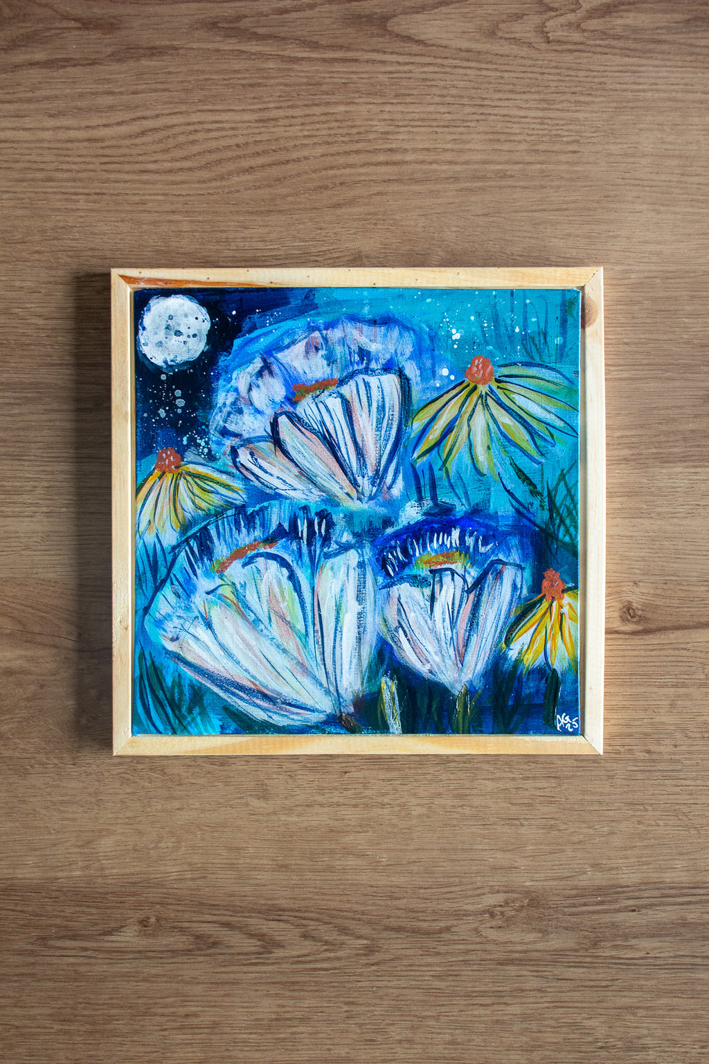 Moon Gardens: Aquarius Moon Flowers III | Original Acrylic Painting on Canvas
