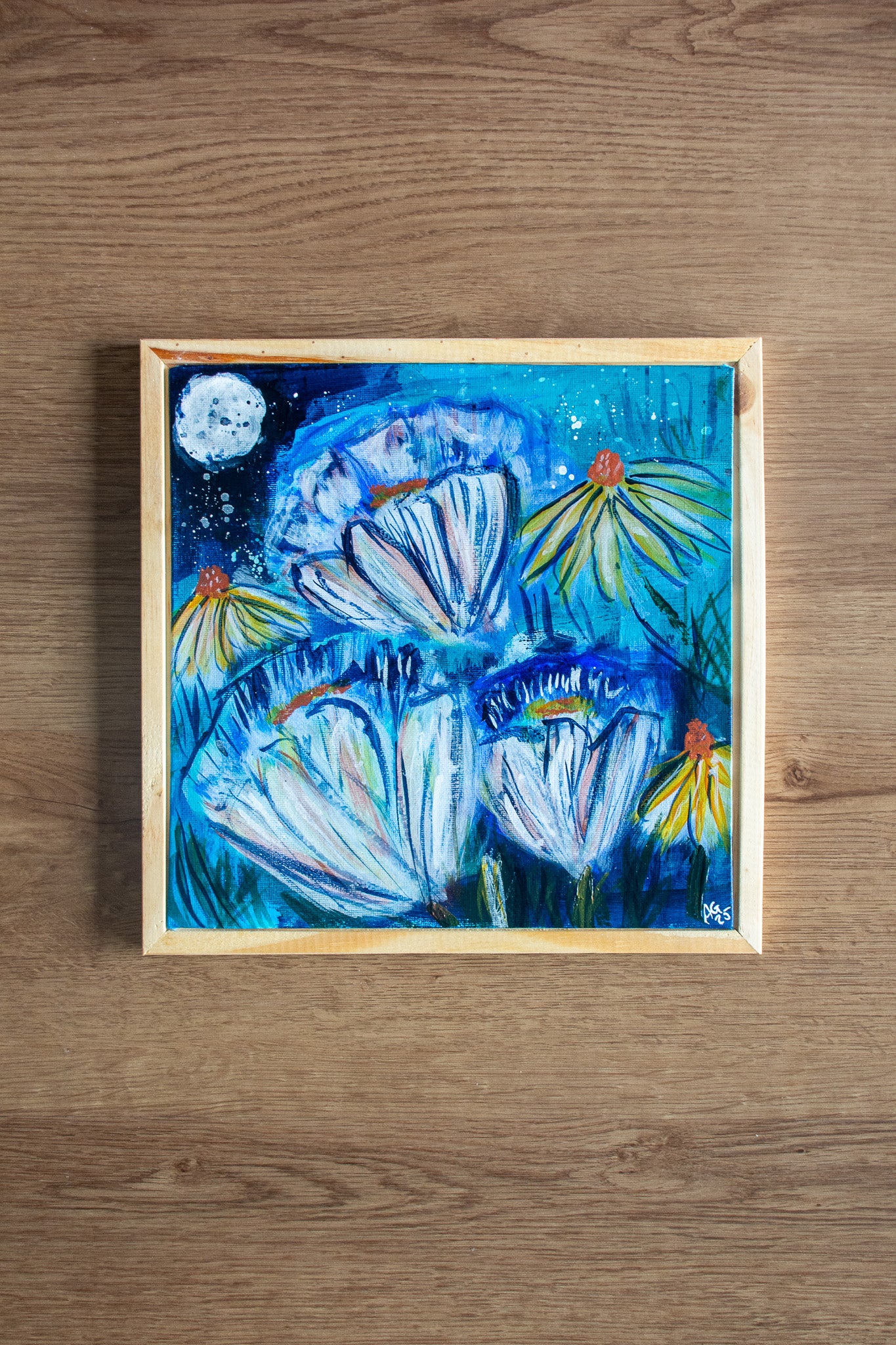 Moon Gardens: Aquarius Moon Flowers III | Original Acrylic Painting on Canvas