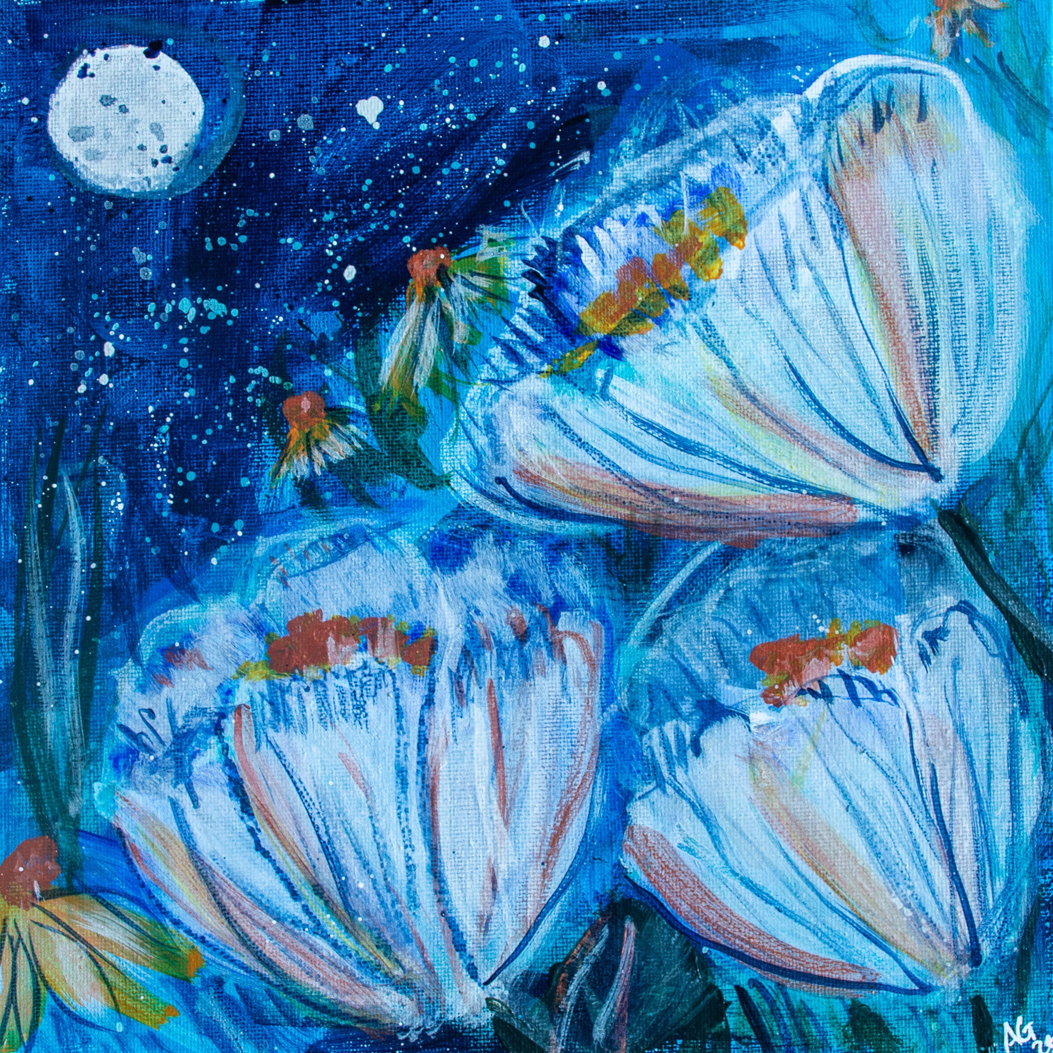 Moon Gardens: Aquarius Moon Flowers II | Original Acrylic Painting on Canvas