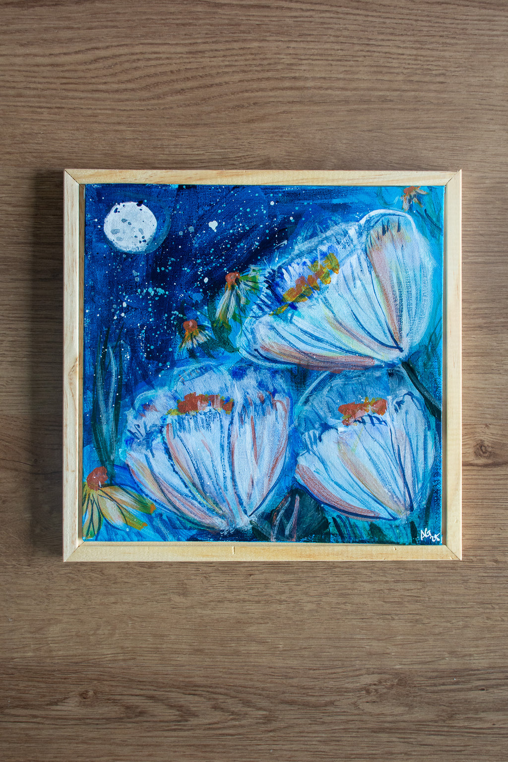 Moon Gardens: Aquarius Moon Flowers II | Original Acrylic Painting on Canvas