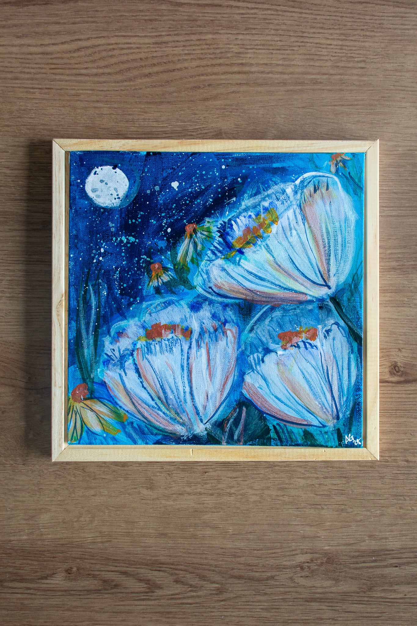 Moon Gardens: Aquarius Moon Flowers II | Original Acrylic Painting on Canvas