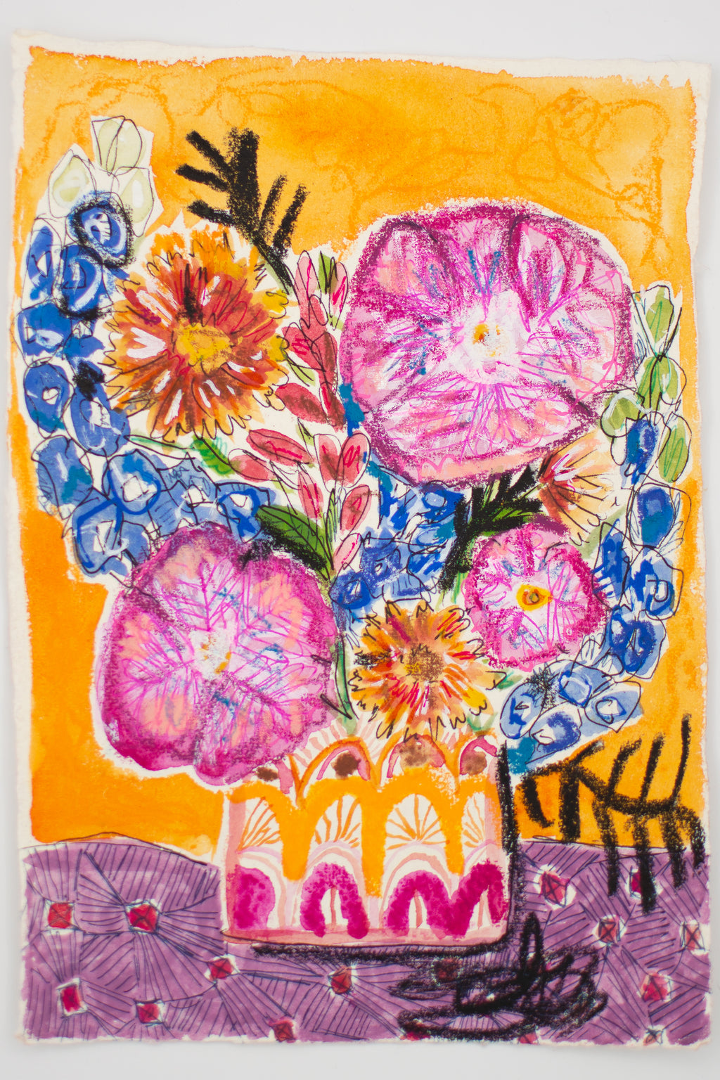 Flowers for Friends #30: Take me to the Orange Show (Texas Homesick) | Original Mixed-Media Floral Painting