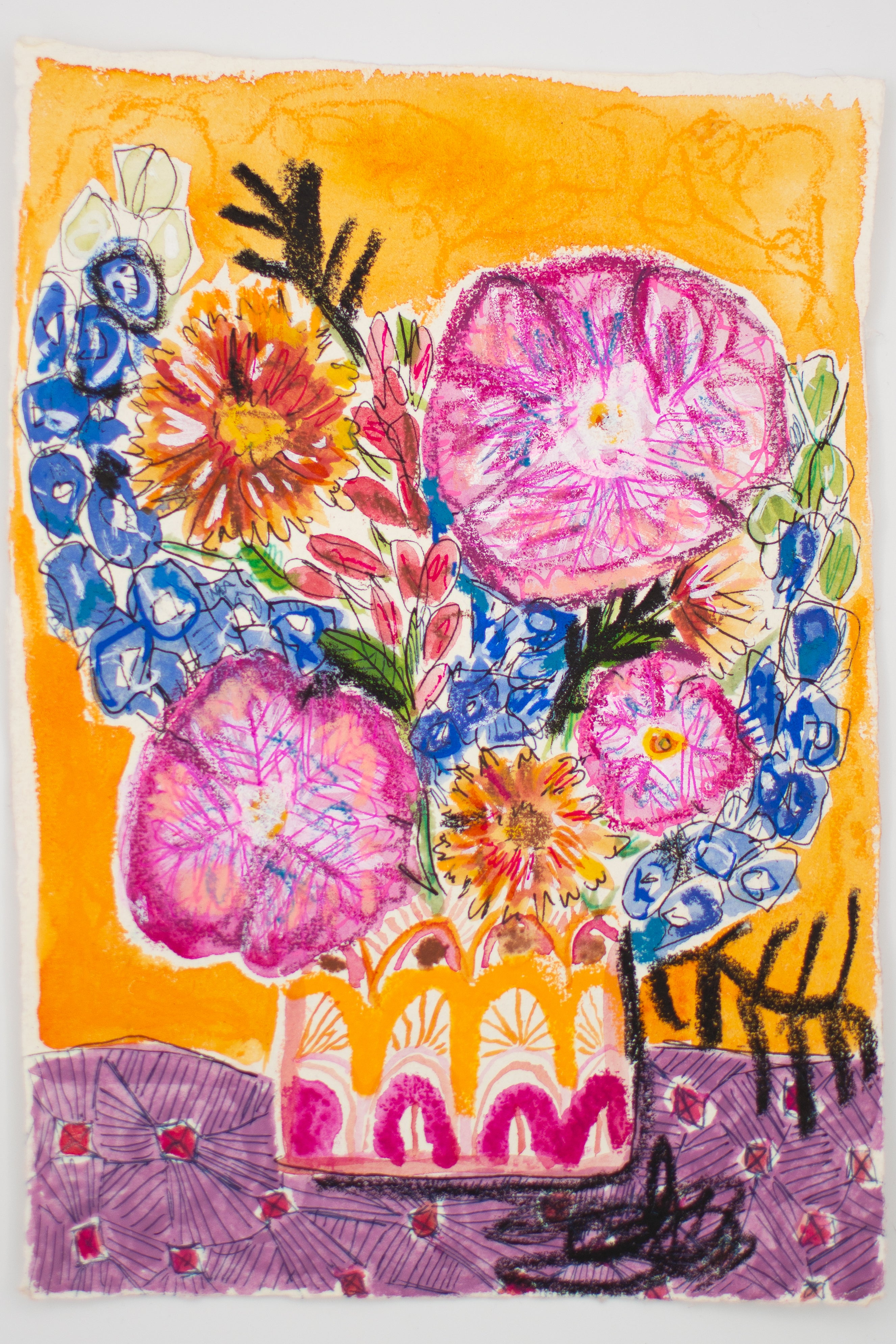 Flowers for Friends #30: Take me to the Orange Show (Texas Homesick) | Original Mixed-Media Floral Painting