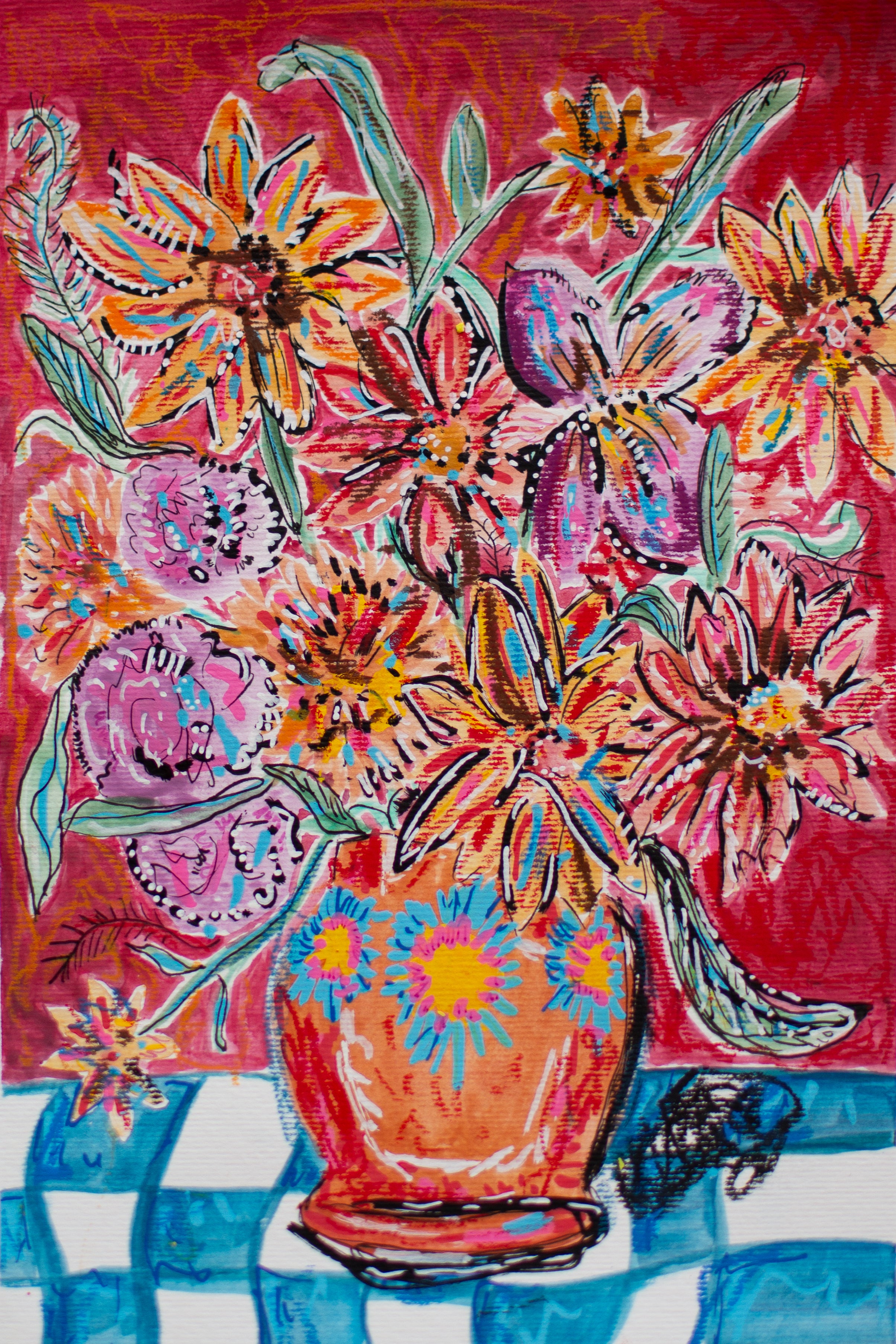 Flowers for Friends #11: Sunflowers Always Make Me Think of That Song | Original Mixed-Media Floral Painting