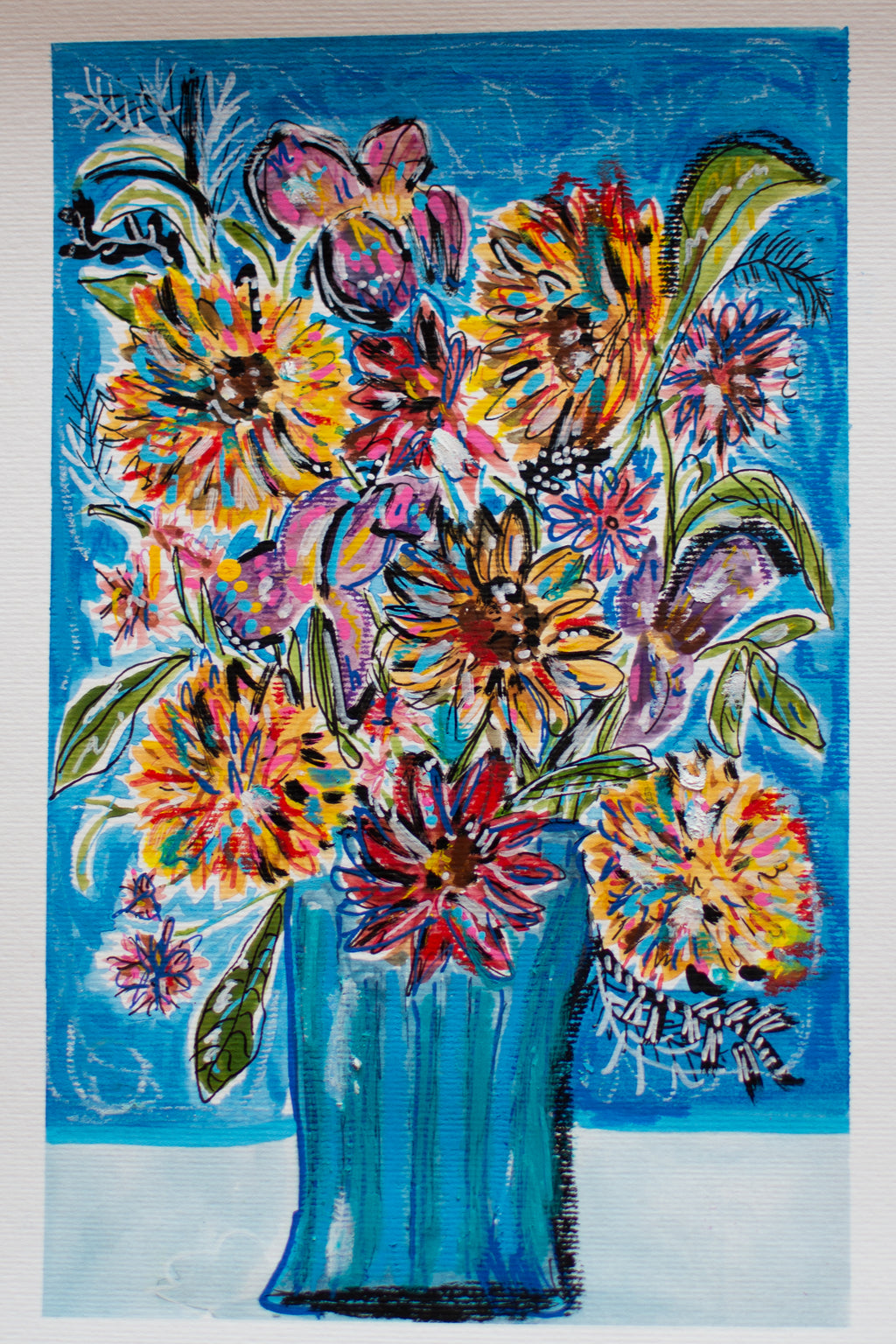 Flowers for Friends #9: Her Favourite Colour is Blue | Original Mixed-Media Floral Painting