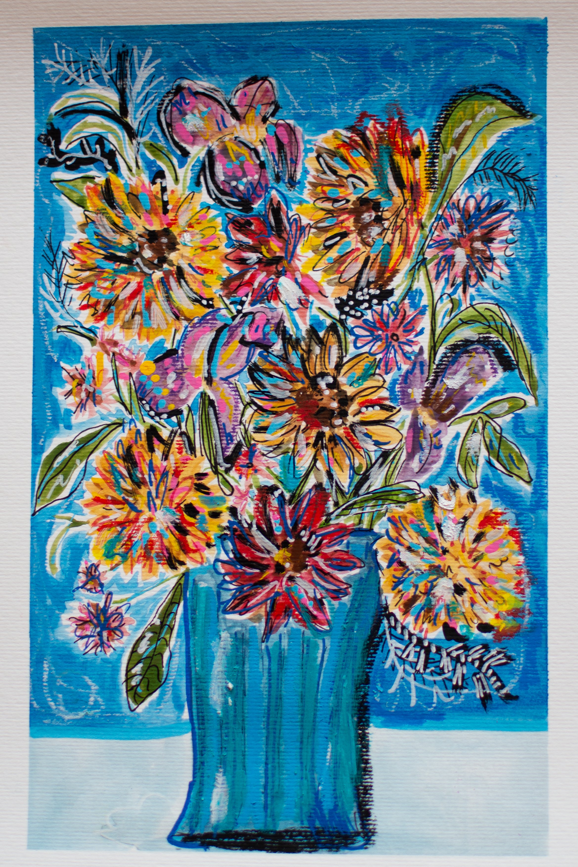 Flowers for Friends #9: Her Favourite Colour is Blue | Original Mixed-Media Floral Painting