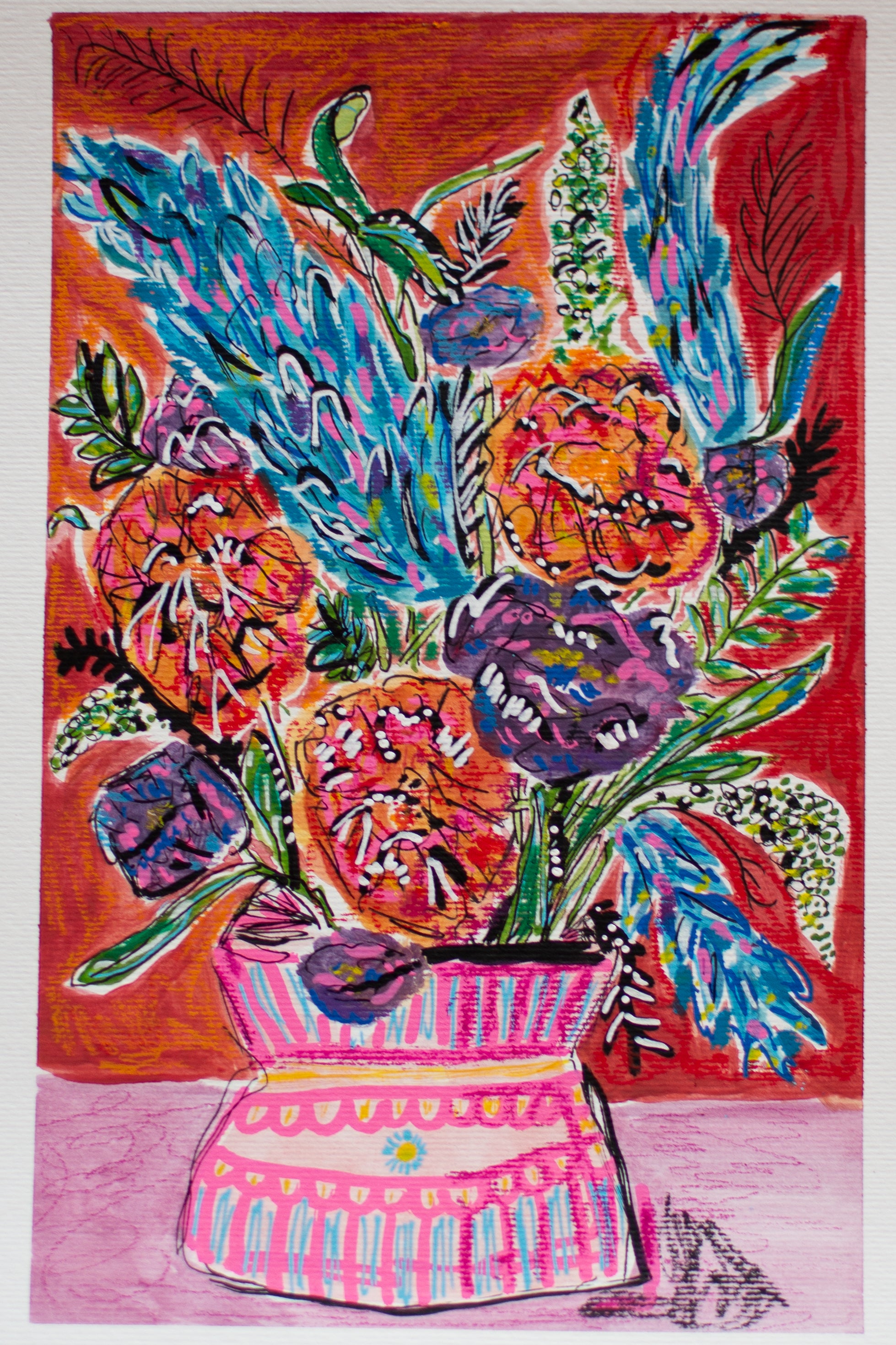 Flowers for Friends #8: Call Your Mom | Original Mixed-Media Floral Painting
