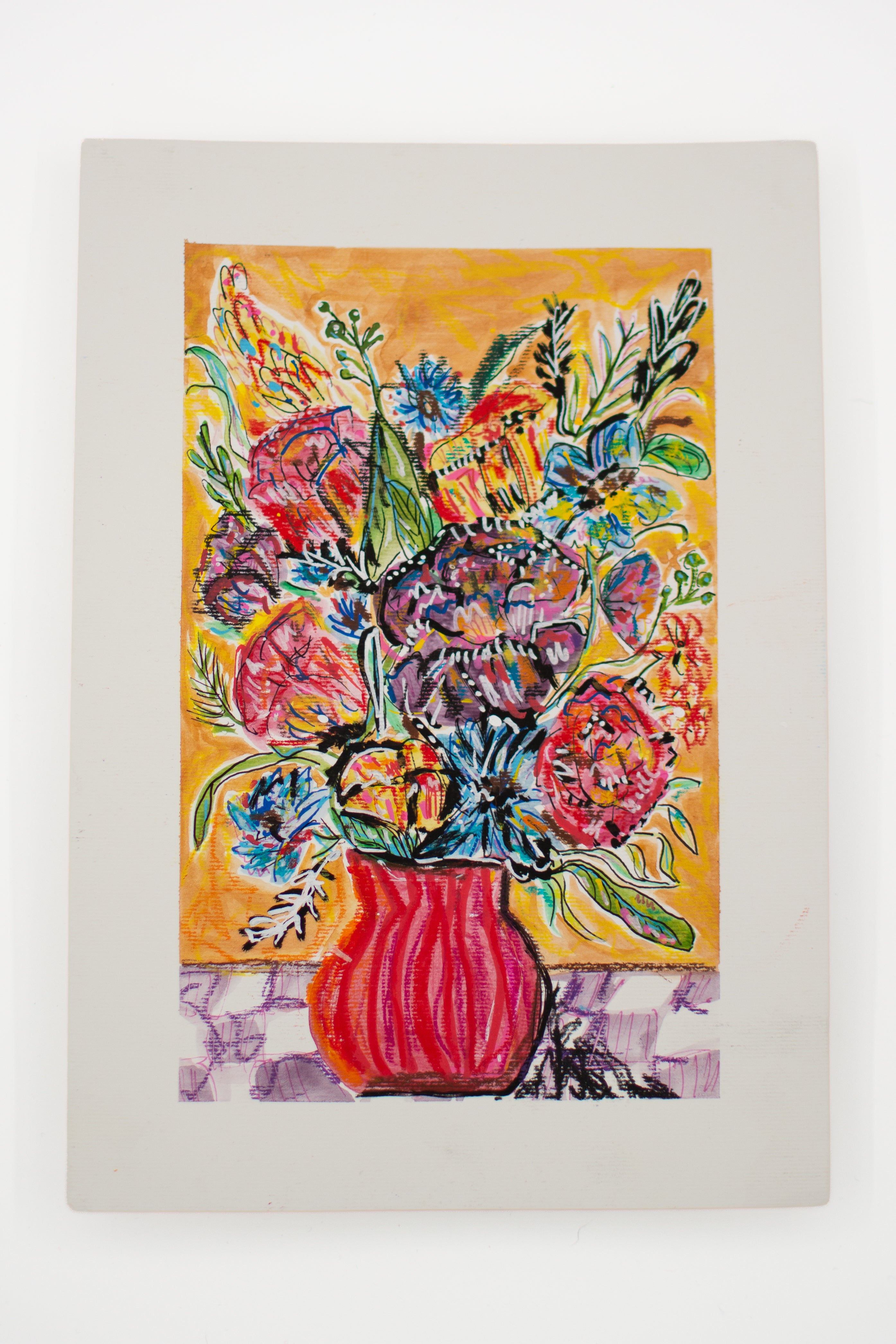 Flowers for Friends #12: All the Fans Are Blowing, and All the Windows Open | Original Mixed-Media Floral Painting