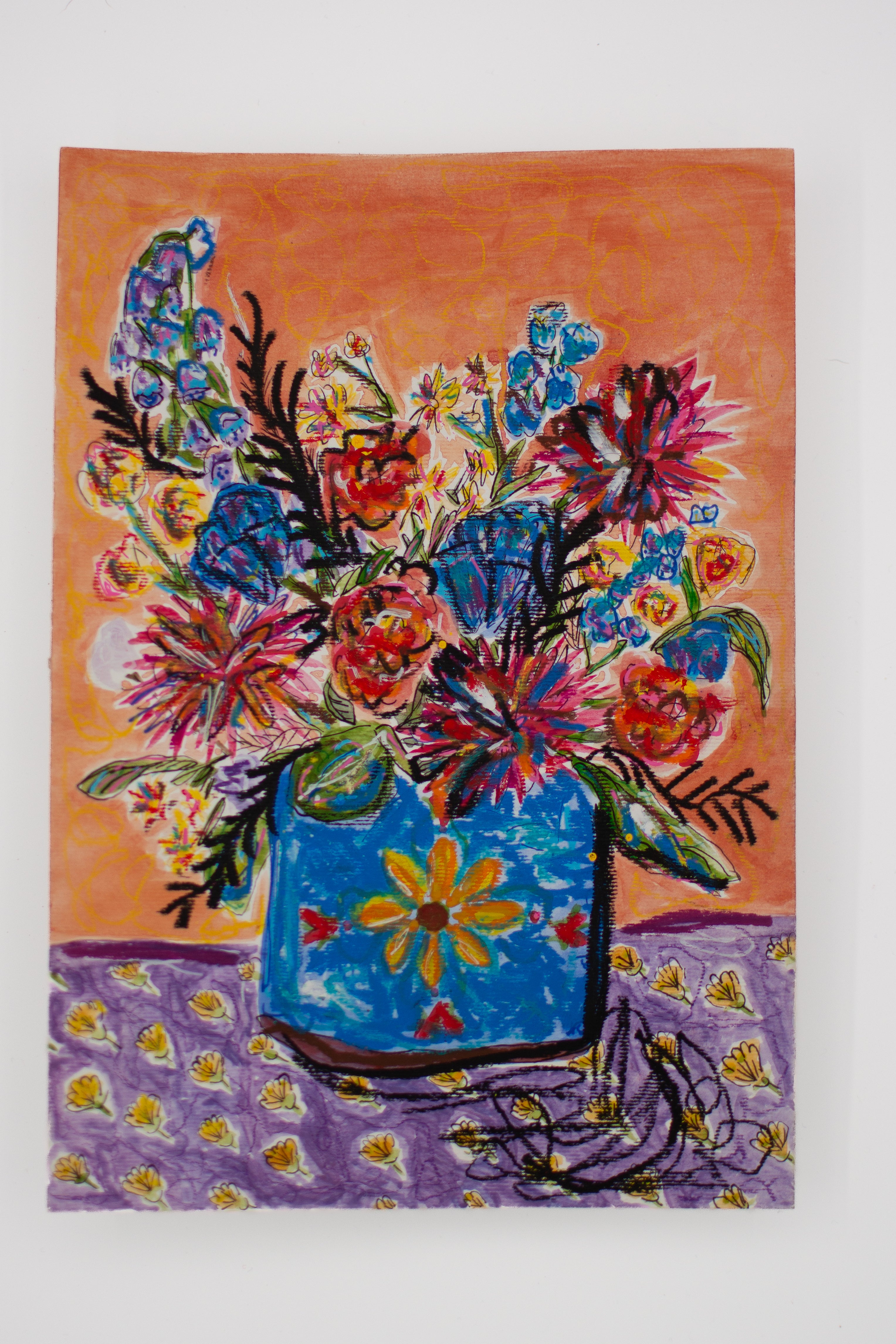 Flowers for Friends #17: It All Started Over Coffee | Original Mixed-Media Floral Painting